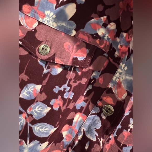 Maroon Floral Button Down Jacket , SOFT W 2 Real Chest pockets - Picture 8 of 9